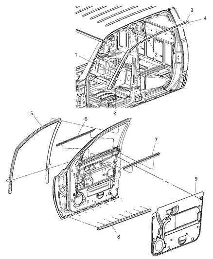 2005 Dodge Dakota Door, Front Weatherstrips & Seal Diagram