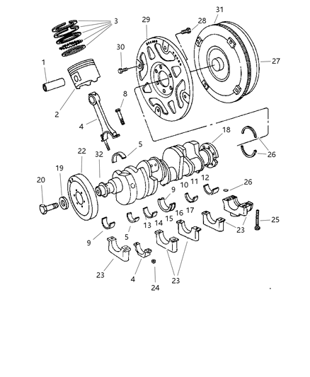 1999 Dodge Ram Wagon Crankshaft , Piston & Torque Converter Diagram 5