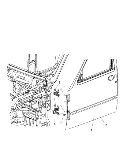 2007 Dodge Nitro Door, Front, Shell And Hinges Diagram