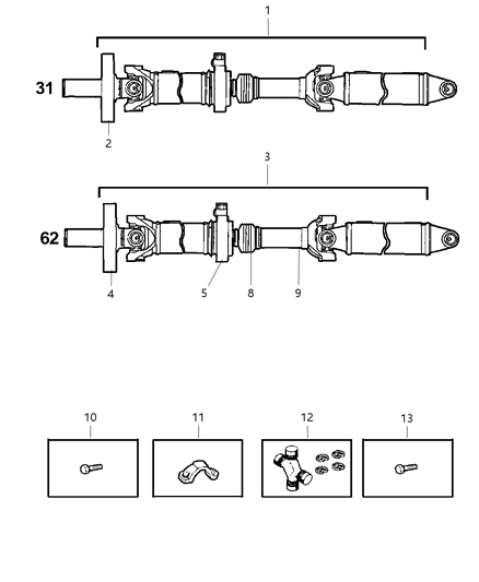 1999 Dodge Dakota Drive Shaft Diagram for 52105851AA