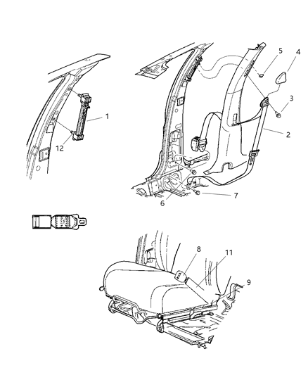 2005 Dodge Neon Front Outer Seat Belt Diagram for UP201L5AD