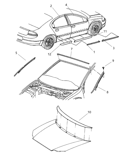 2002 Chrysler Concorde Molding Front Door Diagram for PT10ZKJ