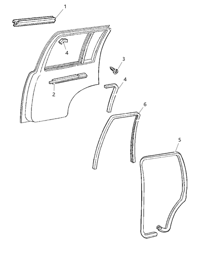 1997 Jeep Grand Cherokee Door, Rear Weatherstrip & Seals Diagram