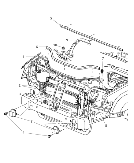 2007 Jeep Commander Radiator Upper Support Diagram