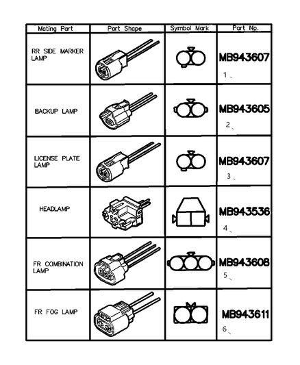 2002 Dodge Stratus Connector Diagram for MB943611
