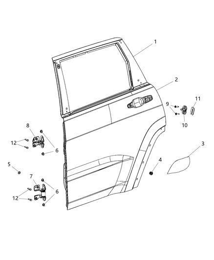 2021 Jeep Grand Cherokee Rear Door - Shell & Hinges Diagram