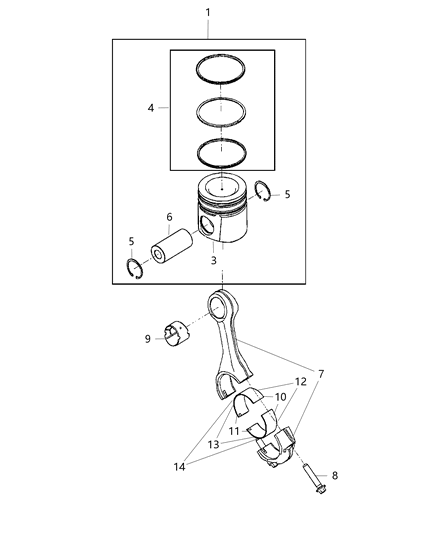 2012 Ram 5500 Pistons, Piston Rings, Connecting Rods & Connecting Rod Bearing Diagram