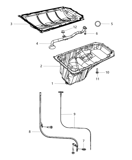 2008 Dodge Charger Engine Oil Pan , Engine Oil Level Indicator And Tube & Related Parts Diagram 4