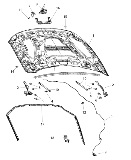 2020 Ram 3500 Pickup Hood & Related Parts Diagram