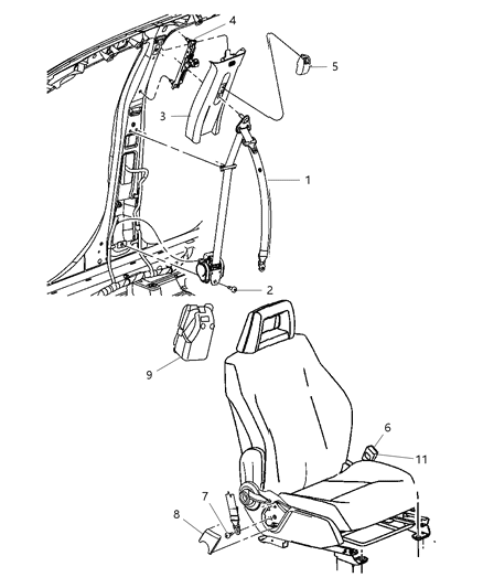 2007 Dodge Caliber Front Outer Seat Belt Diagram for ZW12DK5AB