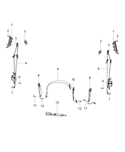 2019 Ram 1500 Classic Seat Belts - Front, Crew Cab Diagram