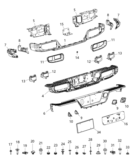 2021 Jeep Gladiator Rear Bumper Side Diagram for 68356523AB