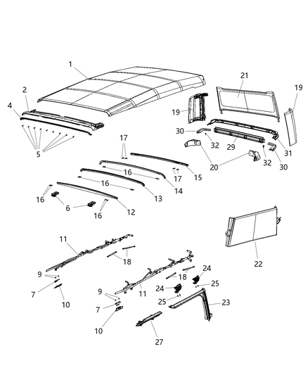 2020 Jeep Gladiator Soft Top Attaching Parts Diagram