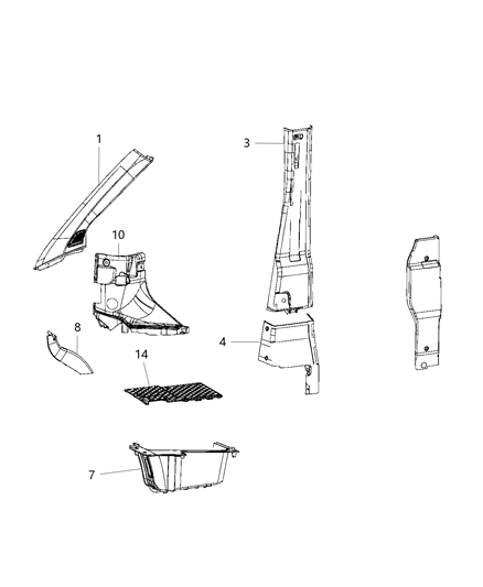 2018 Ram ProMaster 1500 Molding-B Pillar Diagram for 5LL86JXWAC