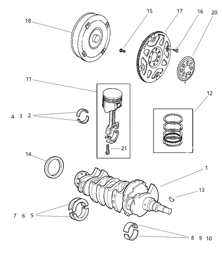 2002 Chrysler PT Cruiser Crankshaft , Piston And Torque Converter Diagram