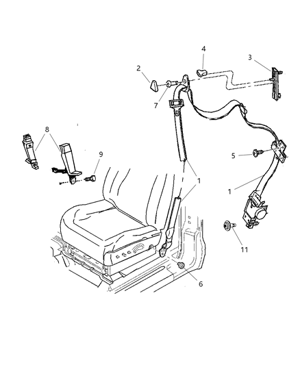 2001 Dodge Dakota Belts, Front Seat Diagram 1