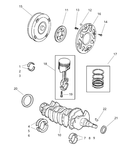 1998 Dodge Neon Crankshaft , Piston , Driveplate Diagram 1