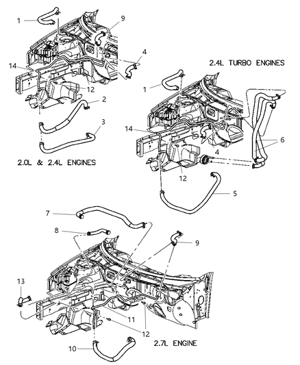 2003 Chrysler Sebring Sedan & Convertible Plumbing - Heater Diagram