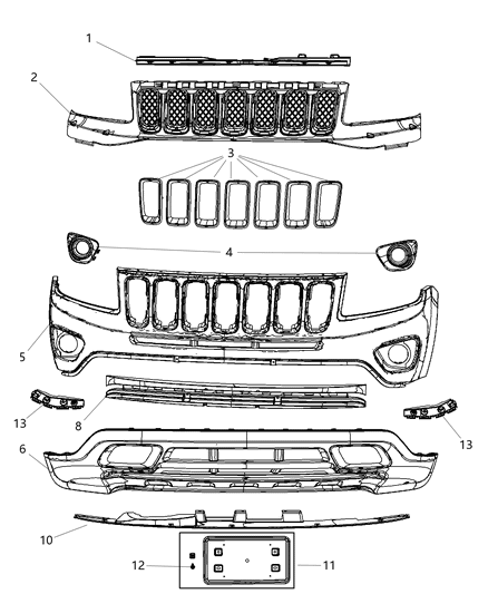 2011 Jeep Compass Fascia, Front Diagram