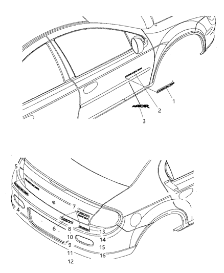 2005 Dodge Neon NAMEPLATE-Deck Lid Diagram for 5303638AA