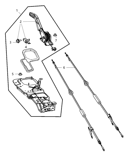 2011 Jeep Liberty Park Brake Lever & Rear Cables Diagram