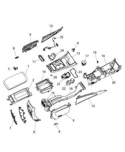 2017 Dodge Durango Console ARMREST Diagram for 5PN68DX9AB