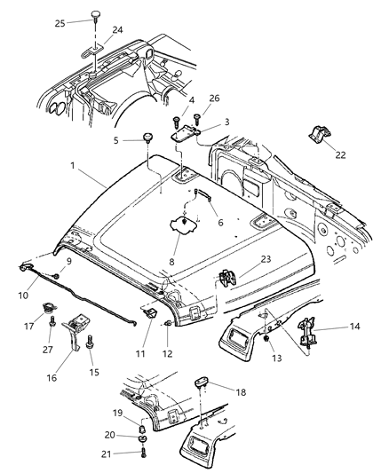 2001 Jeep Wrangler Hood Prop Diagram for 55176635AD