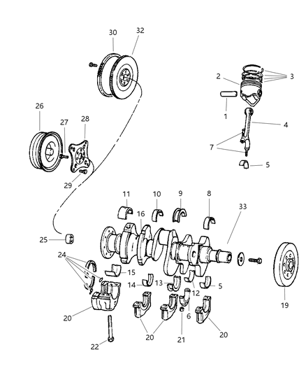 2000 Dodge Ram 1500 Crankshaft , Piston & Torque Converter Diagram 1