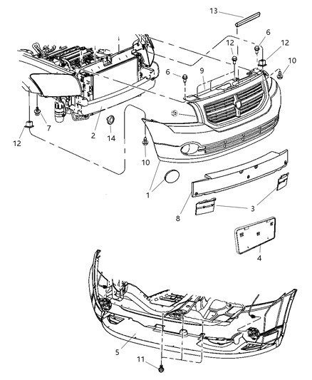 2011 Dodge Caliber Fascia, Front Diagram