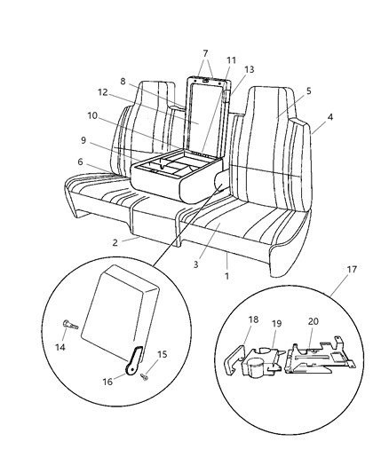 1997 Dodge Ram 2500 Base Armrest Bin Includes Inertia Hinges Diagram for PV921C3