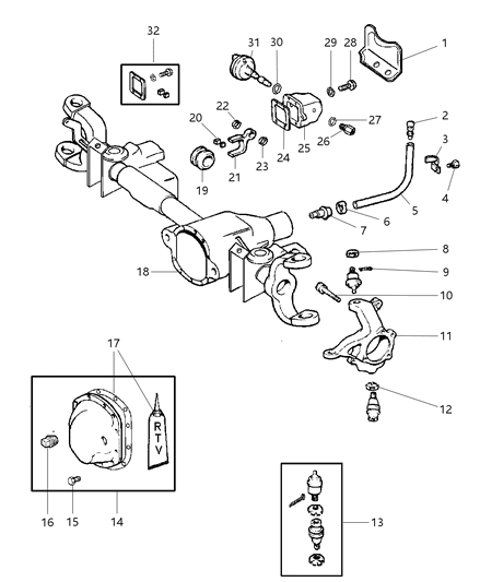 2002 Dodge Ram 3500 Quad & Club Cab Front Axle Housing Diagram