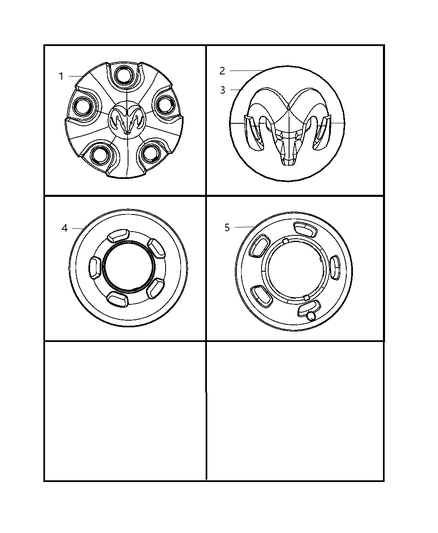 2009 Dodge Ram 3500 Cab Chassis Wheel Covers & Center Caps Diagram