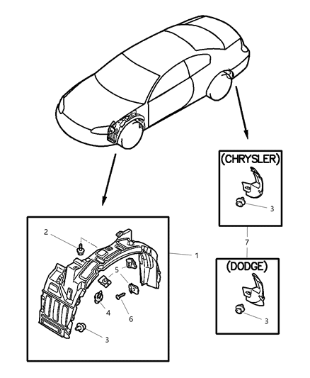 2001 Chrysler Sebring Coupe Shield - Fender (Front & Rear) Diagram