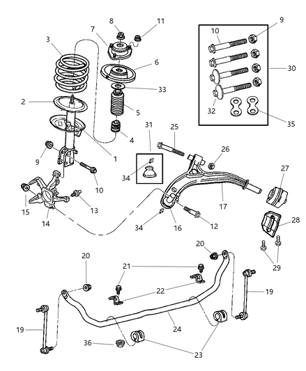 2000 Dodge Grand Caravan Front Steering Knuckle Diagram for 4694823