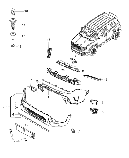 2019 Jeep Renegade Front Upper Bumper Diagram for 6XD52TZZAA