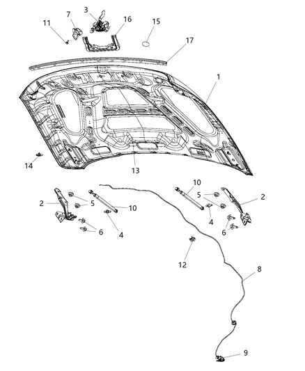 2016 Ram 3500 Pickup Hood & Related Parts Diagram