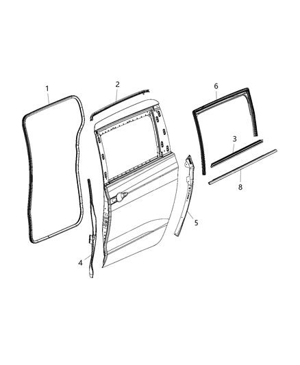 2017 Chrysler Pacifica Glass Run-Sliding Door Glass Diagram for 68188742AB