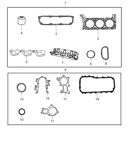2008 Jeep Wrangler Engine Gasket Packages Diagram 2