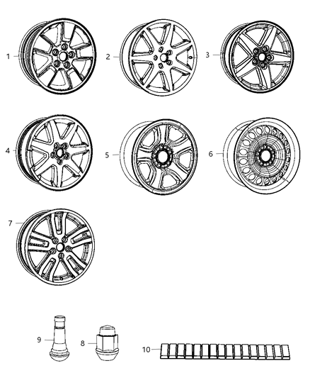 2011 Jeep Liberty Wheels & Hardware Diagram