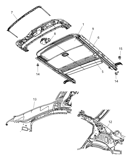 2009 Chrysler Sebring Sunroof Glass & Component Parts Diagram