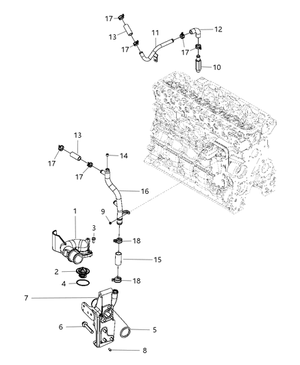 2008 Dodge Ram 3500 Cab Chassis Thermostat & Related Parts Diagram 2