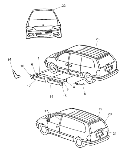 1997 Chrysler Town & Country Molding Quarter Outside Rear SWB Diagram for HU94SG8