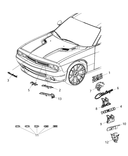 2018 Dodge Challenger Nameplates - Emblem & Medallions Diagram