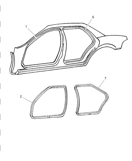 1997 Chrysler LHS Weatherstrips Front & Rear Door Diagram