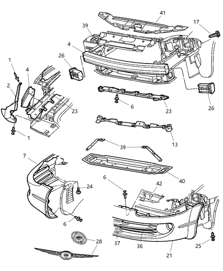 2002 Chrysler 300M Grille-Lower Cooling Diagram for 4574822AB