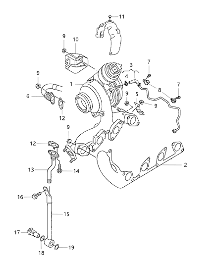 2009 Dodge Journey Exhaust Manifold / Turbo Charger Assembly & Heat Shields Diagram 1