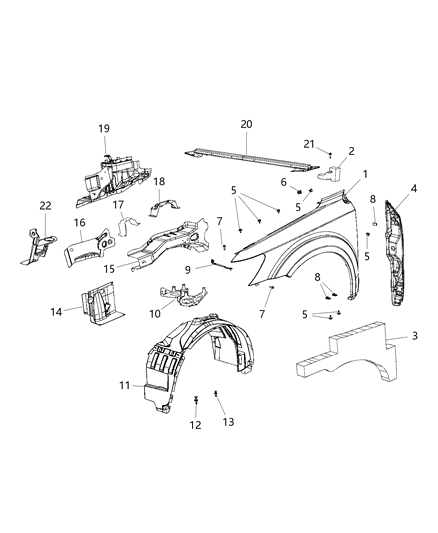 2015 Dodge Journey Front Fender And Related Parts Diagram