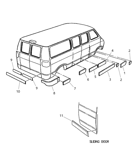 2001 Dodge Ram Wagon Molding-Front Door Diagram for 55274944AD