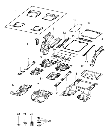 2019 Jeep Wrangler Mat Kit-Floor Diagram for 6BP46TX7AD