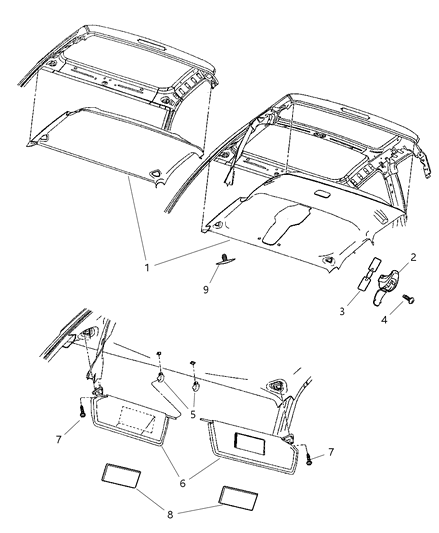 2001 Dodge Dakota Headliner Diagram for 5GH56TL2AE